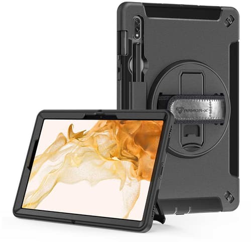 Armor-x Rainproof Military Grade Rugged Case With Hand Strap And Kick-stand Samsung Galaxy Tab S8 Musta