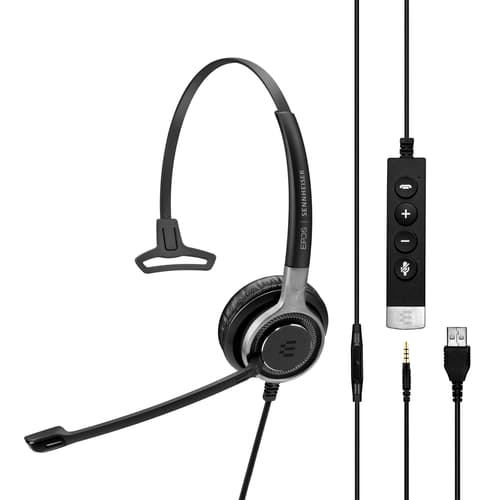 Epos Impact Sc635 Usb Uc & Ml & Kuuloke + Mikrofoni 3,5 Mm Jakkiliitin, Usb-a Microsoft Teamsille, Optimoitu Uc:lle, Skype For Businessille Mono Hopea, Musta