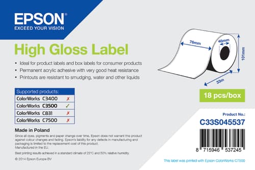 Epson Labels High-gloss Continuous 76mm X 33m - Tm-c3500
