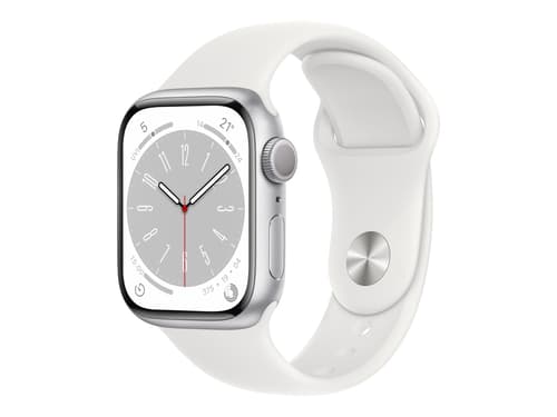 Apple Watch Series 8 Gps, 41mm Silver Aluminium Case With White Sport Band