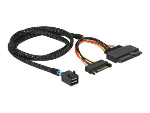 Delock Sisäinen Sas-kaapeli 0.75m 36 Pin 4x Mini Sas Hd (sff-8643) Uros 15 Pin Serial Ata Power, U.2 (sff-8639)