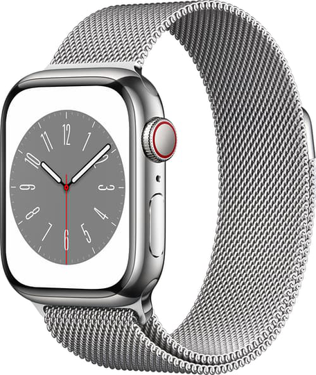 Apple Watch Series 8 Gps + Cellular, 41mm Silver Stainless Steel Case With Silver Milanese Loop
