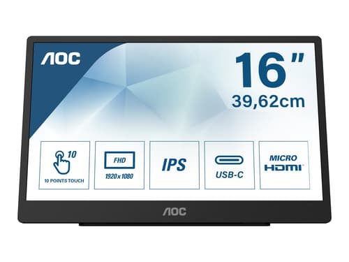 Aoc 16t2 15.6" Fhd Ips 16:9 Akkukäyttöinen Kosketusnäyttö 1920 X 1080