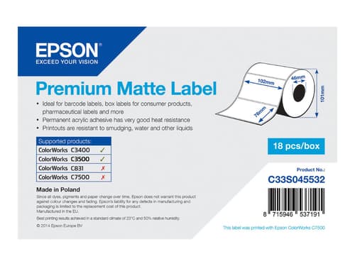 Epson Labels Premium Matte 102x76mm - Tm-c3400/tm-c3500