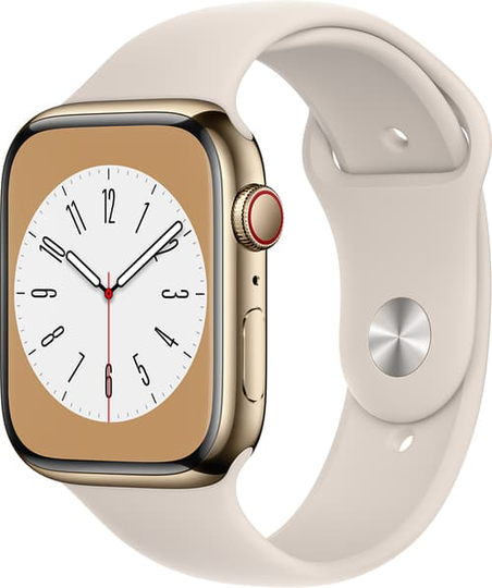 Apple Watch Series 8 Gps + Cellular, 45mm Gold Stainless Steel Case With Starlight Sport Band