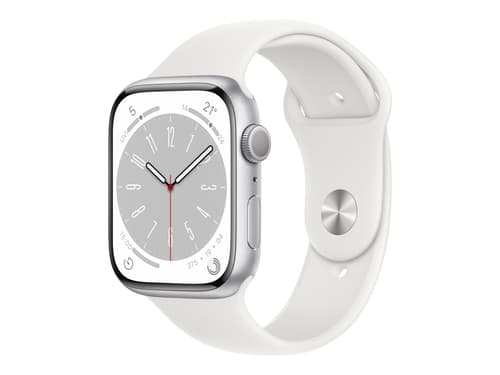 Apple Watch Series 8 Gps, 45mm Silver Aluminium Case With White Sport Band