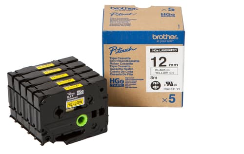 Brother Tape Hge-631v5 12mm Black/yellow 5-pack