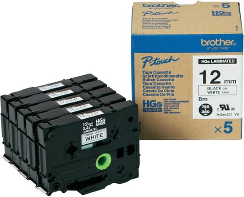 Brother Tape Hge-231v5 12mm Black/white 5-pack