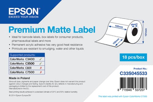 Epson Labels Premium Matte 102 X 152mm - Tm-c3400/c3500