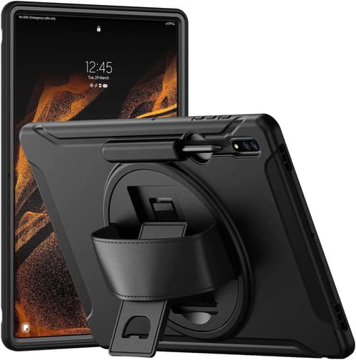 Armor-x Rainproof Military Grade Rugged Case With Hand Strap And Kick-stand Samsung Galaxy Tab S8 Ultra Musta