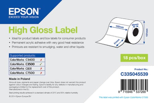 Epson Labels High Gloss Die-cut 102x51mm - Tm-c3500