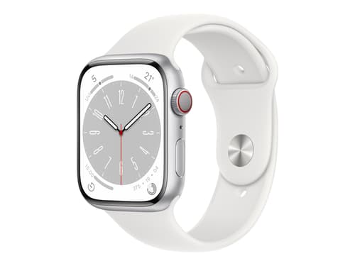 Apple Watch Series 8 Gps + Cellular, 45mm Silver Aluminium Case With White Sport Band